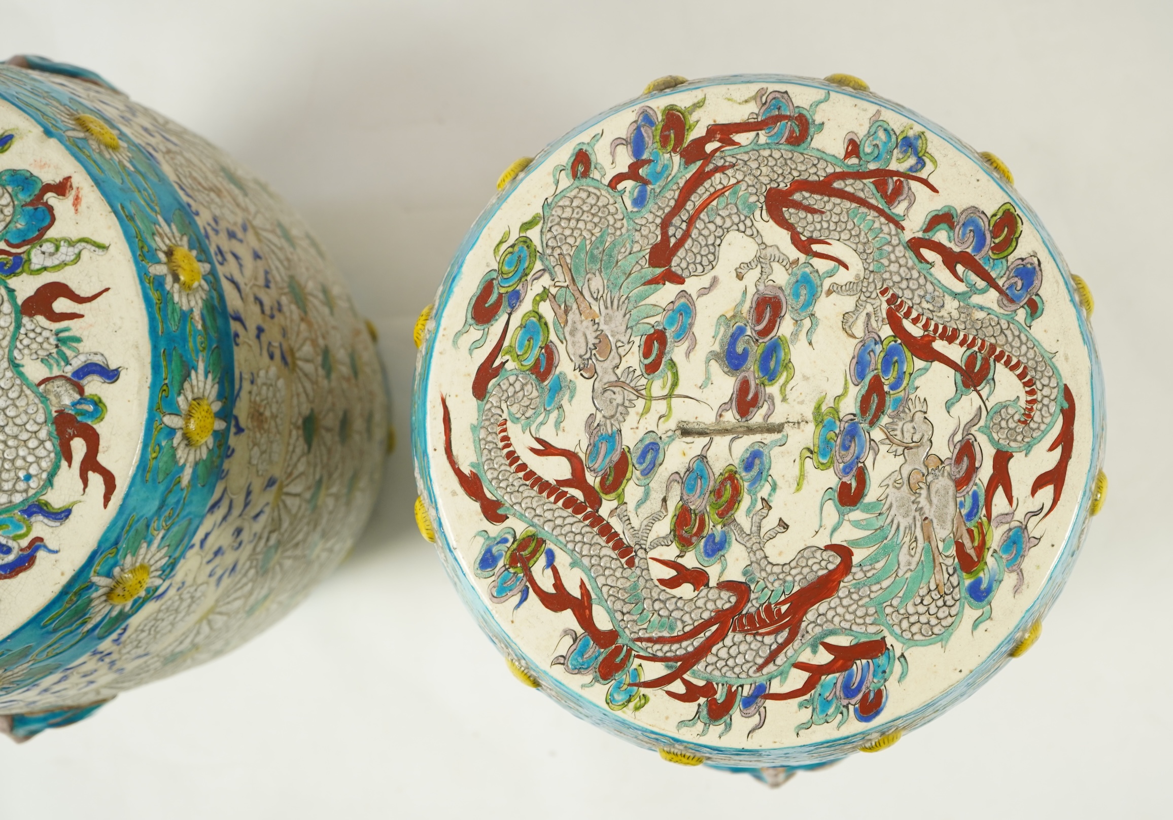 A pair of unusual Japanese Satsuma pottery garden seats, early 20th century